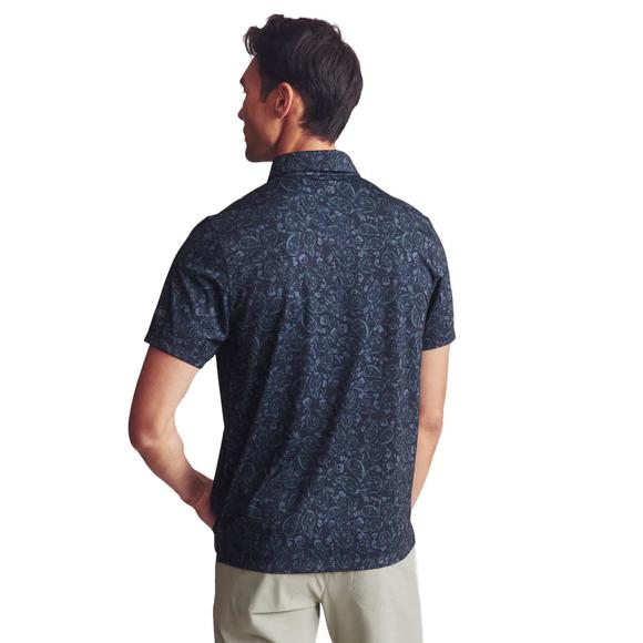 NEW RHONE golf sport polo shirt in true navy/ jungle green paisley - Picture 2 of 5